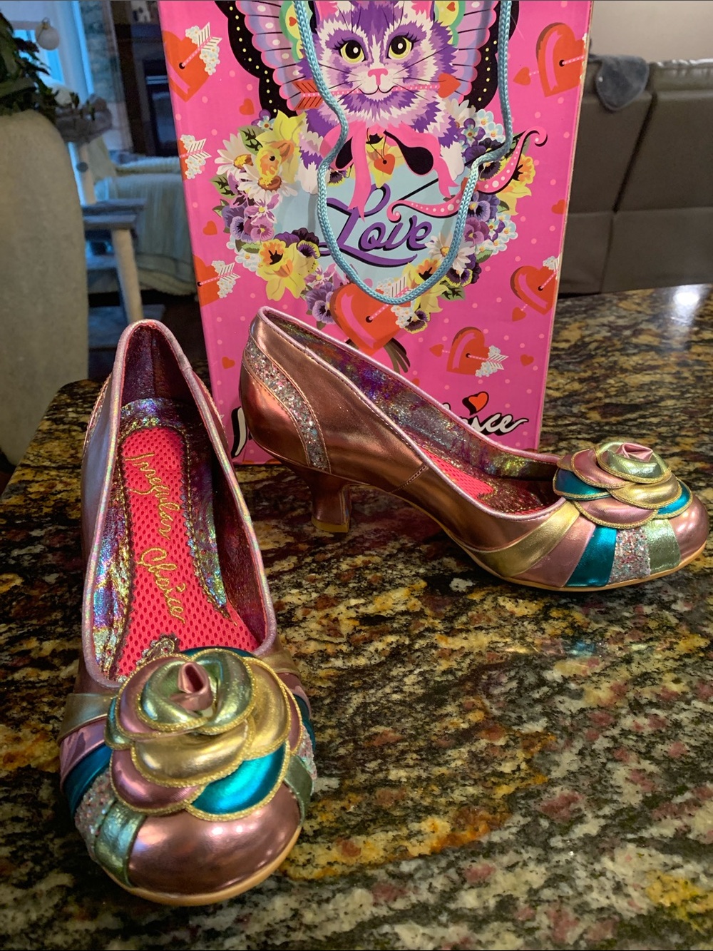 Irregular Choice “Stupenda” Multicolor Metallic Heels